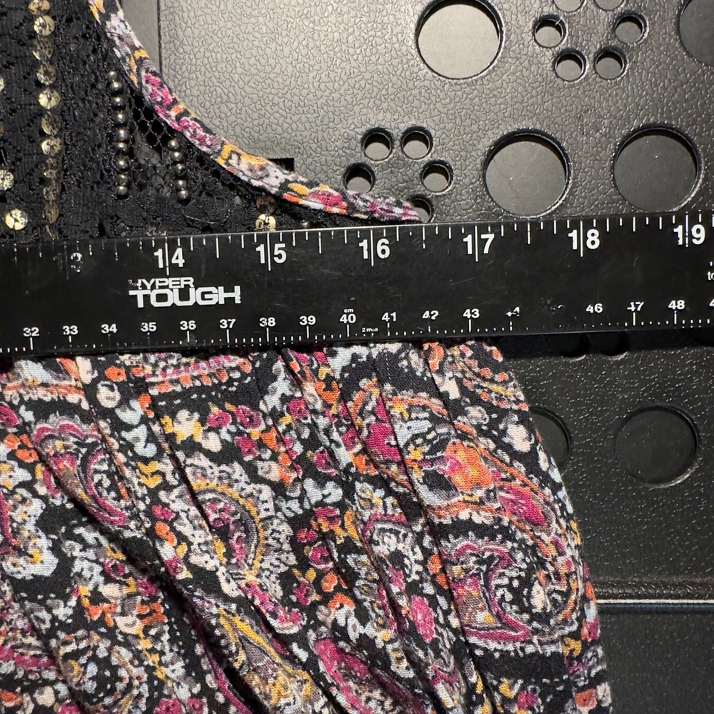 Y2K Hollister Paisley Babydoll Tank Top Womens Small Black Boho Festival Lace - Picture 4 of 5